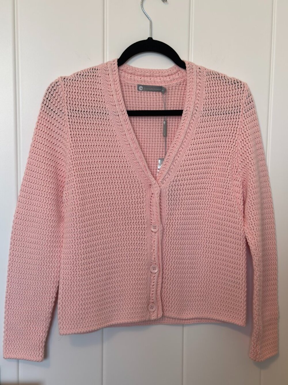 In Cashmere Rose Petal Open Knit Button Front Cardigan NWT